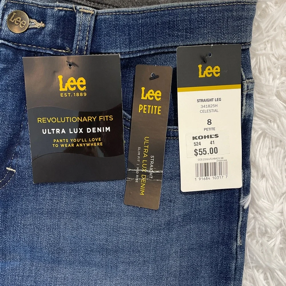 Lee WOMENS Classic Straight MID SLIM FIT Blue Jeans SIZE 8 Petite DENIM NWT